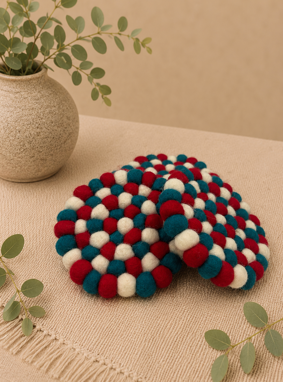 Felted Wool Ball Candle Coasters