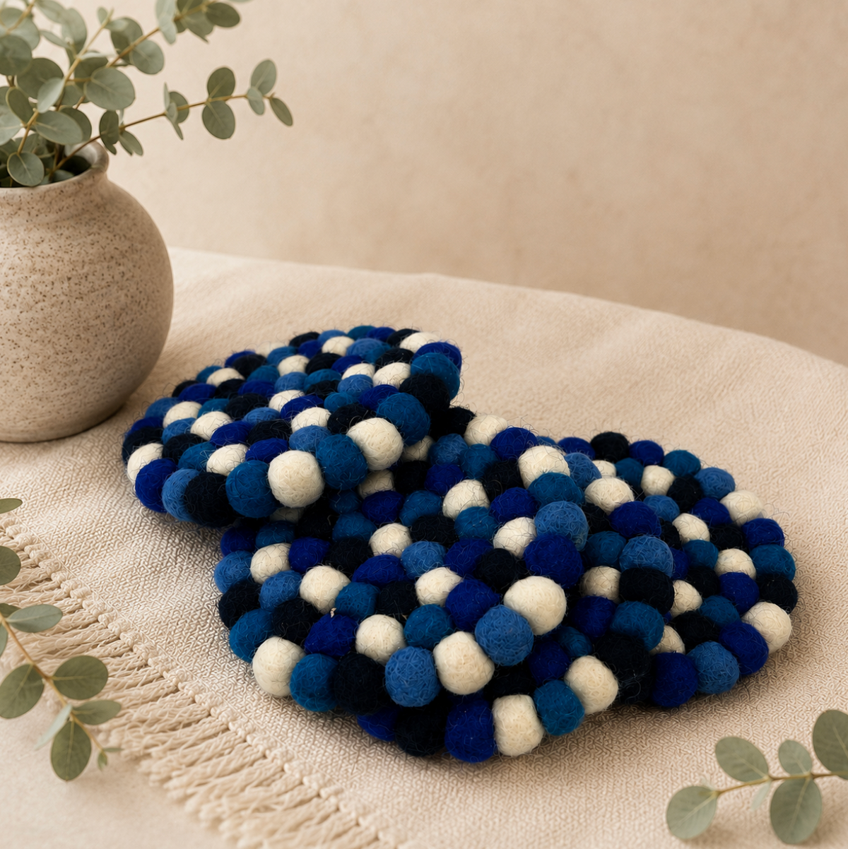 Felted Wool Ball Candle Coasters