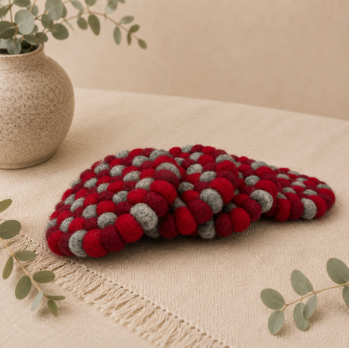 Felted Wool Ball Candle Coasters