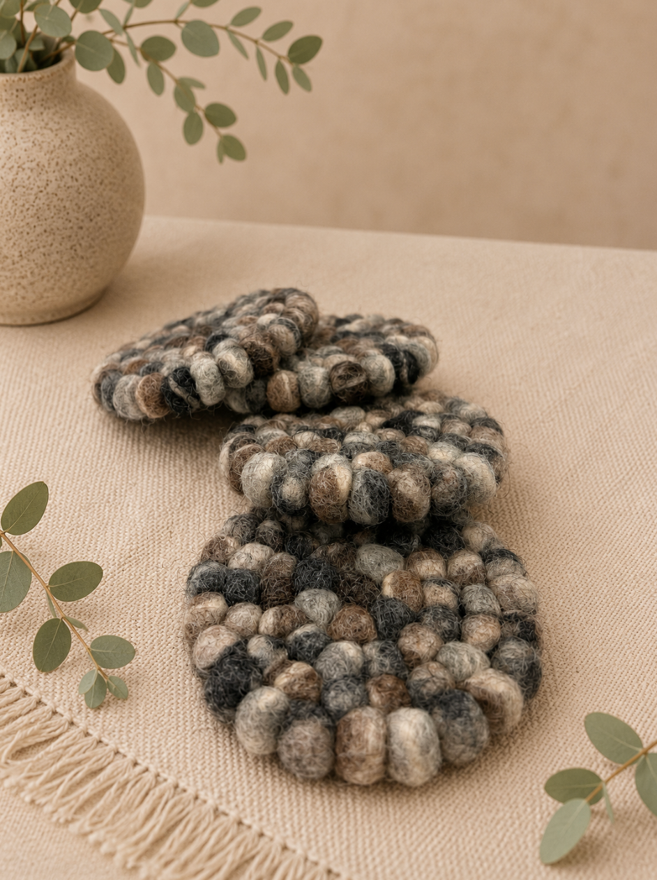 Felted Wool Ball Candle Coasters