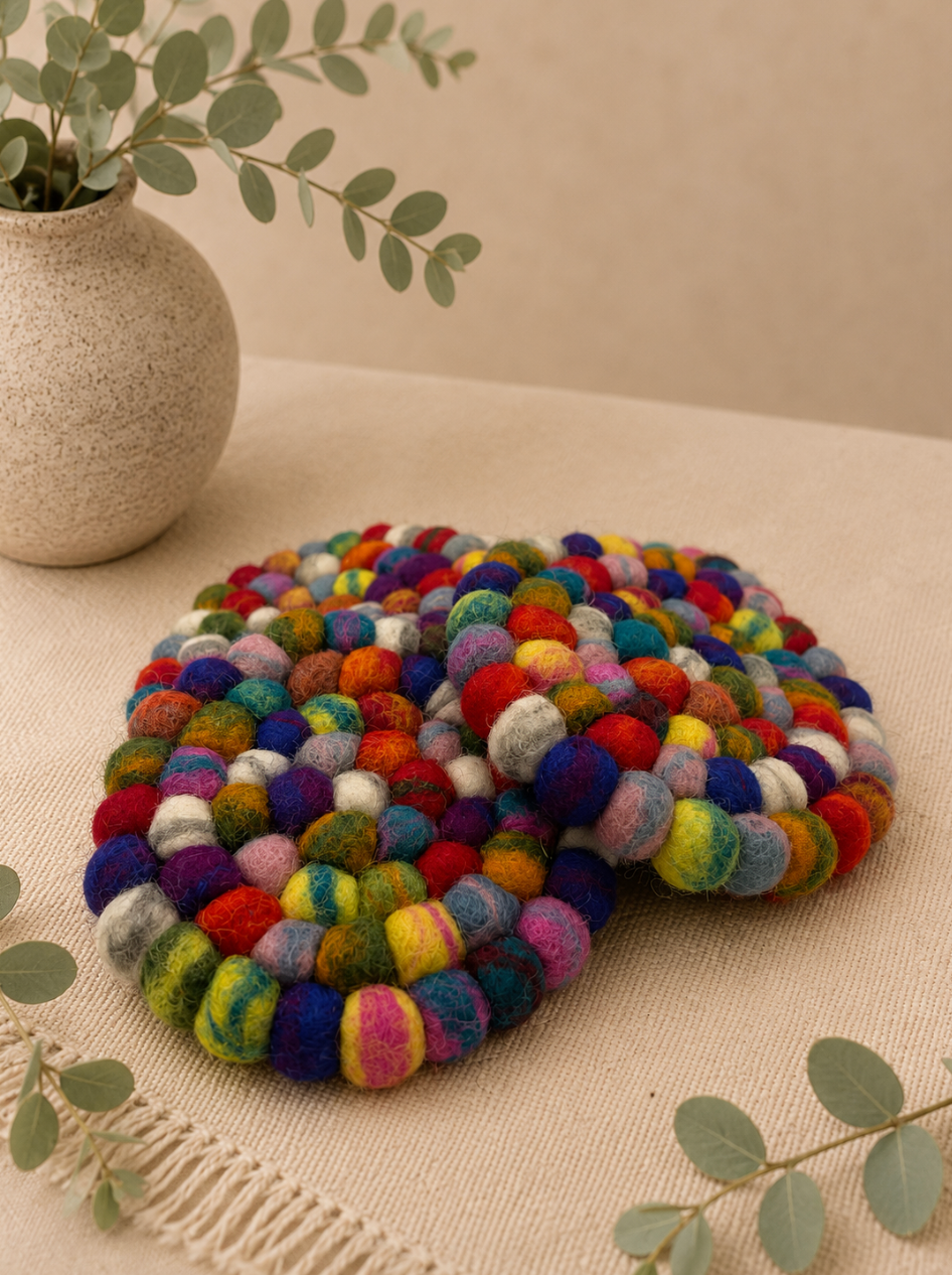 Felted Wool Ball Candle Coasters