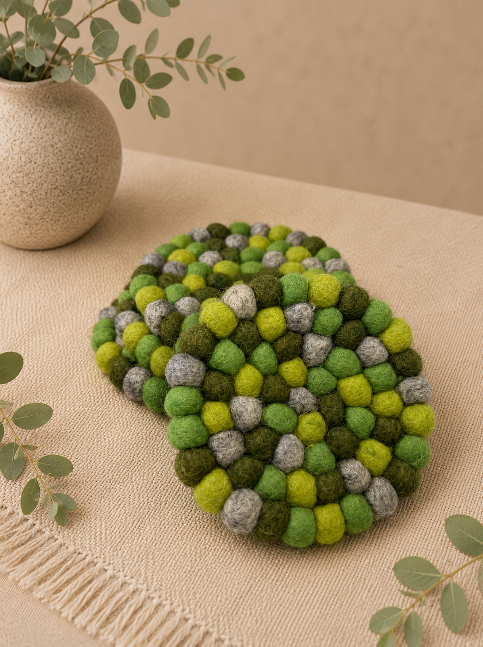 Felted Wool Ball Candle Coasters